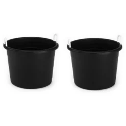 Homz 18 Gallon Durable Plastic Utility Storage Bucket Tub Organizers With Strong Rope Handles For Indoor And Outdoor Use, Black