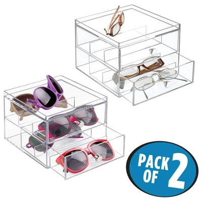 MDesign Plastic Glasses Storage Organizer Box, 2 Drawers, 2 Pack