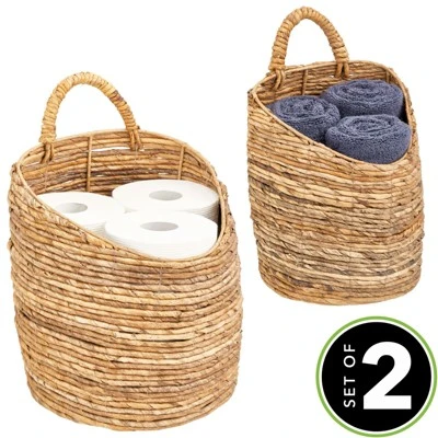 MDesign Woven Banana Bark Hanging Wall Storage Basket - Set Of 2 - Natural/Tan