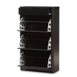 Cayla Modern And Contemporary Wood Shoe Cabinet - Black - Baxton Studio