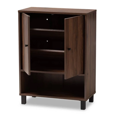 Rossin Walnut Finished 2 Door Wood Entryway Shoe Storage Cabinet Brown - Baxton Studio - Image 9