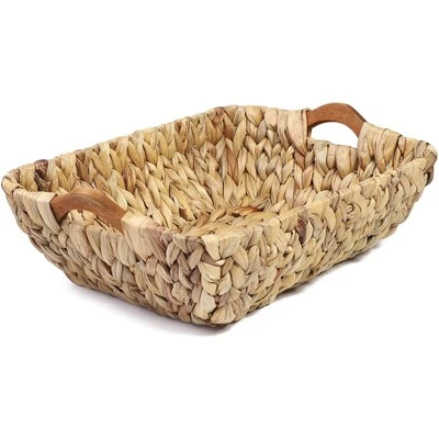Juvale 2 Pack Natural Brown Hyacinth Storage Baskets With Wooden Handles For Shelves, Decorative Bathroom Organization, 14.5 X 10.5 X 4 In - Image 6