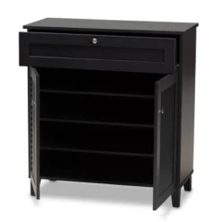 Shelf Wood Shoe Storage Cabinet With Drawer Coolidge Finished Dark Gray - Baxton Studio