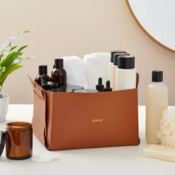 Juvale 2 Pack Faux Leather Foldable Storage Bins With Handles, Collapsible Baskets For Home Organization, Brown, 10 X 6.5 In