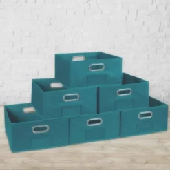 Niche Cubo 6pk Half Size Foldable Fabric Storage Bins With Label Holder Teal