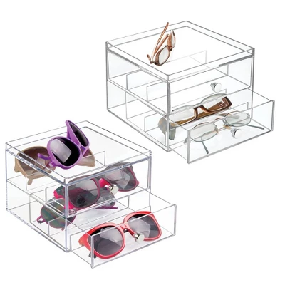 MDesign Plastic Glasses Storage Organizer Box, 2 Drawers, 2 Pack - Image 8