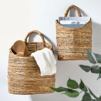 MDesign Woven Banana Bark Hanging Wall Storage Basket - Set Of 2 - Natural/Tan - Image 2