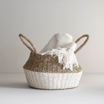 White Rope & Seagrass Belly Basket - Foreside Home & Garden - Image 4