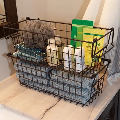 Set Of 2 Storage Bins - Basket Set For Toy, Kitchen, Bathroom, And Closet Storage - Small Shelf Organizers With Handles By Home-Complete (Brown) - Image 6