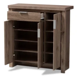Laverne Modern And Contemporary Oak Finished Shoe Cabinet Brown - Baxton Studio