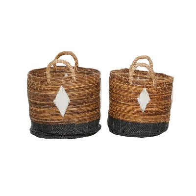 2pk Banana Leaf Storage Baskets Brown/Black - Olivia & May - Image 4