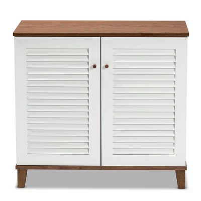 Coolidge 4 Shelf Wood Shoe Cabinet White/Walnut - Baxton Studio - Image 2