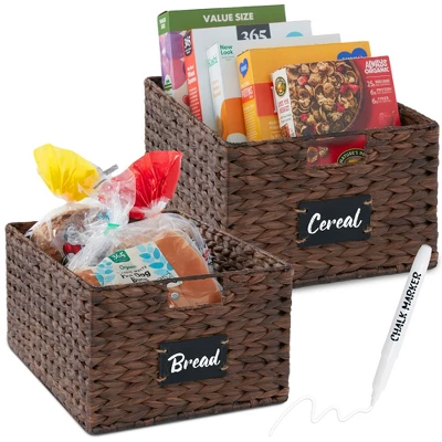 Best Choice Products Set Of 2 16in Woven Water Hyacinth Pantry Baskets W/ Chalkboard Label, Chalk Marker - Image 8