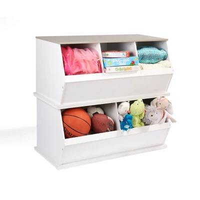 Badger Basket Two Bin Stackable Storage Cubby White/Gray Woodgrain - Image 9