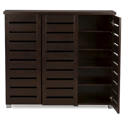 Adalwin Modern And Contemporary 3-Door Wooden Entryway Shoes Storage Cabinet - Dark Brown - Baxton Studio - Image 3