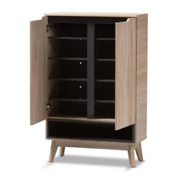 Fella Mid - Century Modern Two - Tone Wood Shoe Cabinet - Brown - Baxton Studio