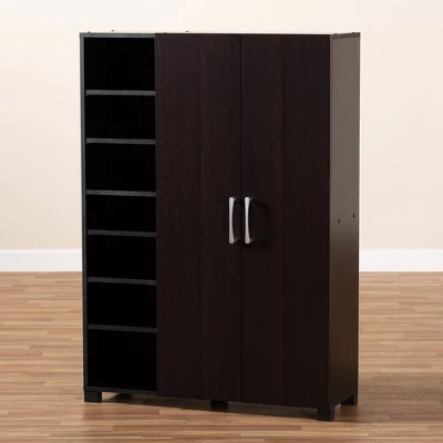 Marine Finished 2 Door Wood Entryway Shoe Storage Cabinet With Open Shelves Brown - Baxton Studio - Image 3