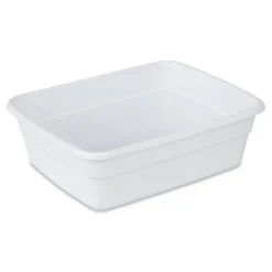 Sterilite Small Portable Rectangle Plastic Heavy Duty Reinforced Plastic 8 Qt Kitchen Dish Pan Basin Container For Dishware & Laundry, White (12 Pack)