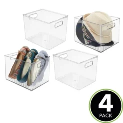MDesign Plastic Storage Organizer Bin With Handles For Closets - Clear, Pack Of 4
