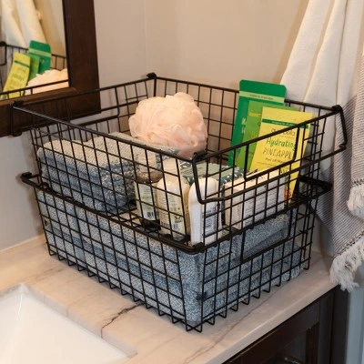 Set Of 2 Storage Bins - Basket Set For Toy, Kitchen, Closet, And Bathroom Storage - Large Shelf Organizers With Handles By Home-Complete (Black) - Image 6