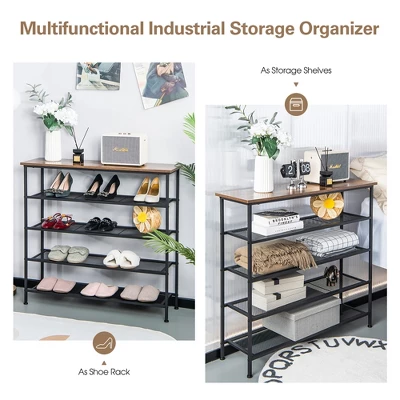 Shoe Rack 5-Tier Shoe Storage Organizer W/4 Metal Mesh Shelves For 16-20 Pairs - Image 6
