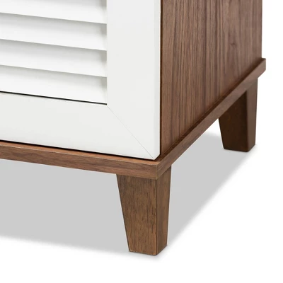 Coolidge 4 Shelf Wood Shoe Cabinet White/Walnut - Baxton Studio - Image 5