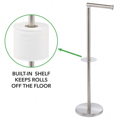 MDesign Toilet Paper Roll Holder Stand/Dispenser - Brushed Stainless - Bronze - Image 2