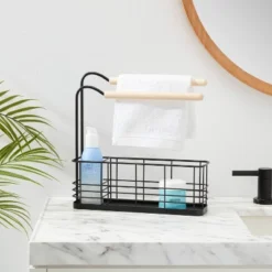 Wire Bath Caddy With Wood Hangbars Black - Brightroom™