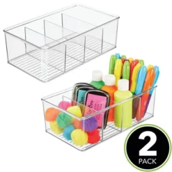 MDesign Plastic 4 Compartment Craft And Sewing Supplies Organizer, 2 Pack, Clear