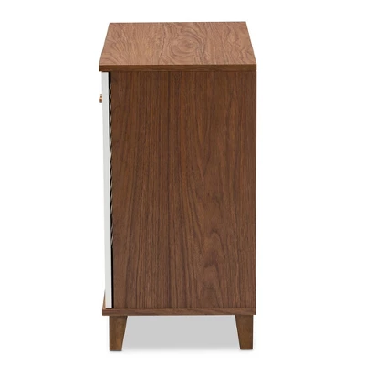 Coolidge 4 Shelf Wood Shoe Cabinet White/Walnut - Baxton Studio - Image 3