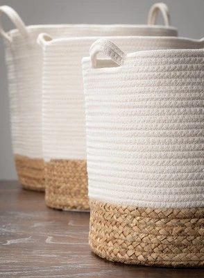 Sullivans Set Of 3 Basket Water Hyacinth Baskets 18.5"H, 14.5"H & 12.5"H Off-White - Image 2