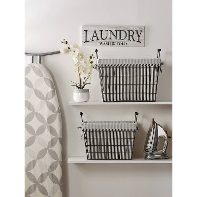 Design Imports Set Of 2 Farmhouse Black Wire Ticking Stripe Liner Baskets Black/White - Image 4