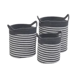 Household Essentials Set Of 3 Cotton Striped Baskets