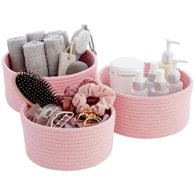 Farmlyn Creek 3-Pack Cotton Woven Baskets For Storage, Pink Rope Montessori Organizer Set For Storing Supplies ( 3 Sizes In Small, Medium And Large) - Image 4