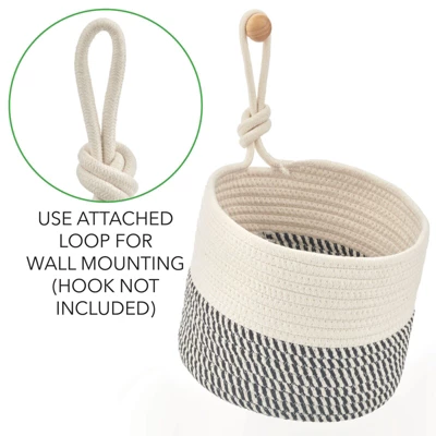 MDesign Woven Cotton Rope Bathroom Basket With Tie Handle, Set Of 2 - Image 3