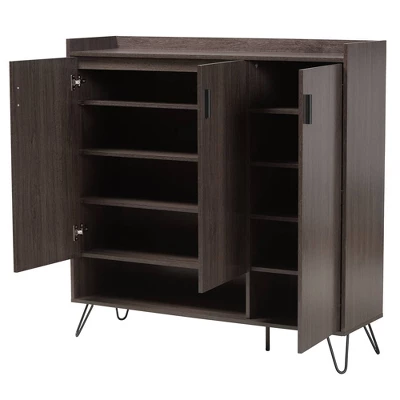 Baldor Wood 3 Door Shoe Cabinet Dark Brown - Baxton Studio - Image 2