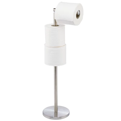 MDesign Toilet Paper Roll Holder Stand/Dispenser - Brushed Stainless - Bronze - Image 5
