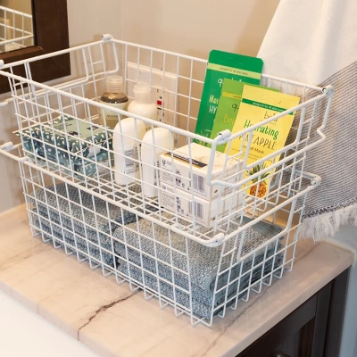 Set Of 2 Storage Bins - Basket Set For Toy, Kitchen, Closet, And Bathroom Storage - Medium Shelf Organizers With Handles By Home-Complete (White) - Image 6