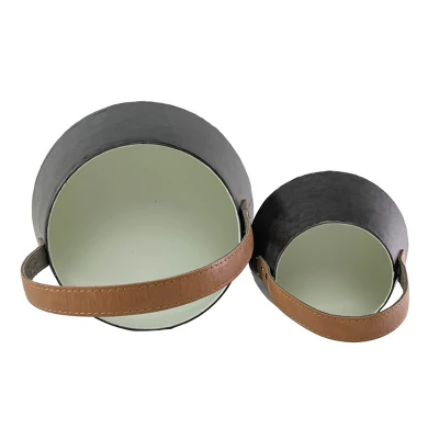 Set Of 2 Handled Baskets Metal & Faux Leather - Foreside Home & Garden - Image 4