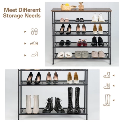 Shoe Rack 5-Tier Shoe Storage Organizer W/4 Metal Mesh Shelves For 16-20 Pairs - Image 7
