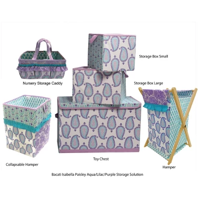 Bacati - Isabella Paisley Aqua/Lilac/Purple Fabric Storage Toy Chest - Image 2