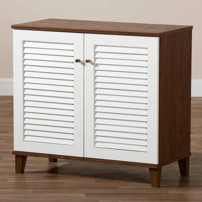 Coolidge 4 Shelf Wood Shoe Cabinet White/Walnut - Baxton Studio - Image 8