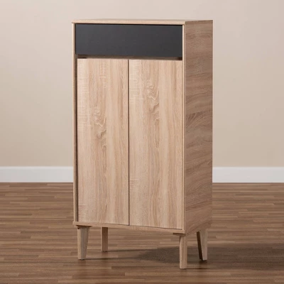Fella Two-Tone Oak And Entryway Shoe Cabinet With Drawer Brown - Baxton Studio - Image 3