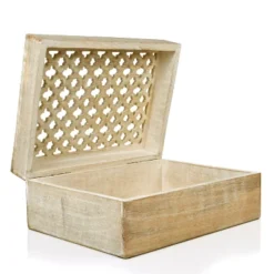 Mela Artisans Wood Keepsake Box With Hinged Lid In Trellis Design White- Extra Large