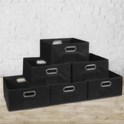 Niche Cubo 6pk Half Size Foldable Fabric Storage Bins With Label Holder Black