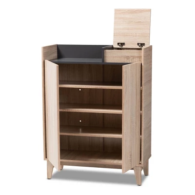 Fella Two-Tone Oak And Entryway Shoe Cabinet With Lift Top Storage Compartment Brown - Baxton Studio - Image 9