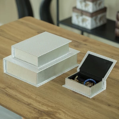 Vintiquewise Set Of 3 Velvet Vintage Storage Wooden Antique Classic Decorative Book Box Holder - Image 2