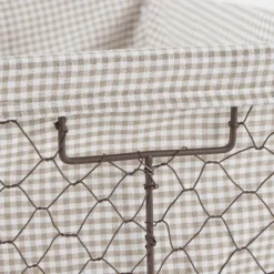 Design Imports Set Of 5 Rustic Bronze Chicken Wire Stone And Gingham Check Liner Baskets White