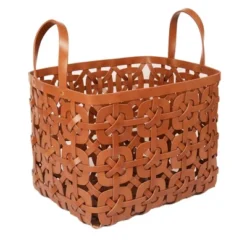 Mela Artisans Natural Small Leather Woven Basket