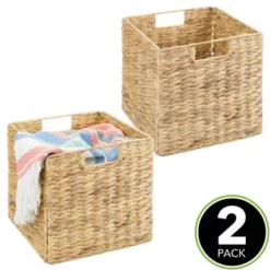 MDesign Large Woven Hyacinth Home Storage Basket For Cube Furniture, 2 Pack